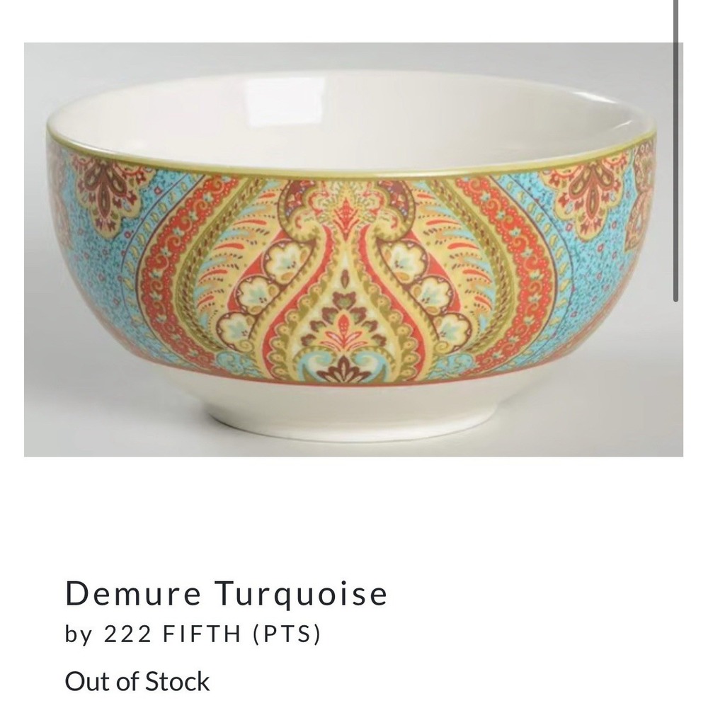 222 Fifth Demure Turquoise Set 5 Cereal Soup Bowls 5.5"‎ Paisley Pier One